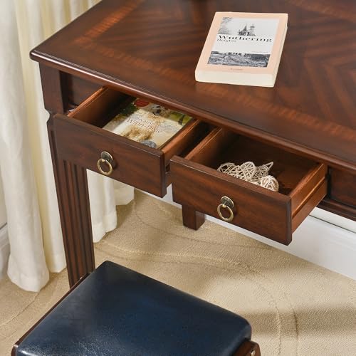 LEEMTORIG Traditional Solid Wood Writing Desk, Small Secretary Desk with 2 Drawers, Mahogany Desk Cherry Wood Writing Table for Home Office, 31.5" W French Provincial Desk, Cherry Walnut SSZ-D1258 LEEMTORIG