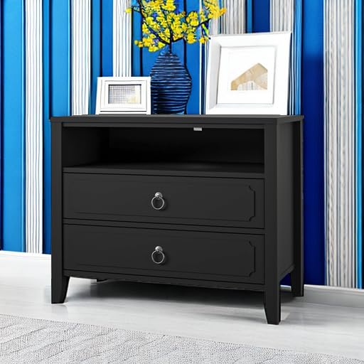 Novogratz Her Majesty 2 Drawer Nightstand, Black Novogratz
