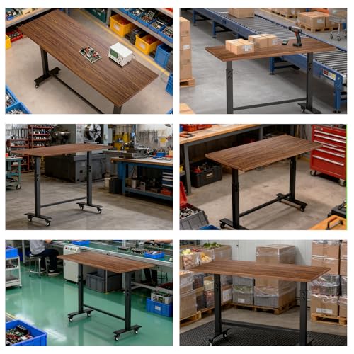 POWSTR 47" Foldable Wood Workbench,Adjustable Height Work Bench(32-42'') with Wheels and Feet Mat,Suitable for Workshop,Office,Garage,Home,Commercial POWSTR