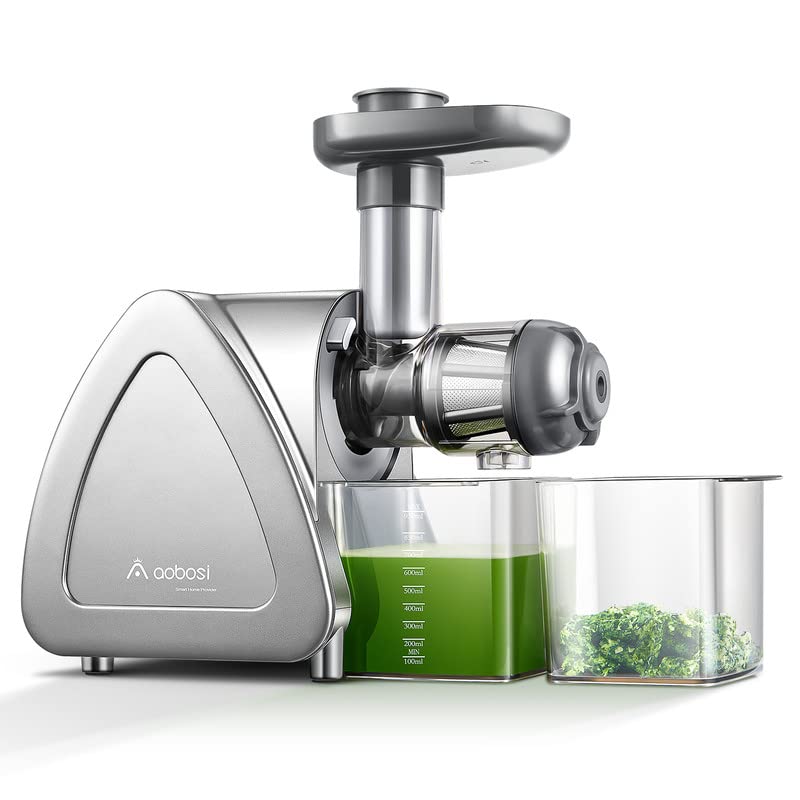 Cold Press Juicer, Aobosi Slow Masticating Juicer Machines with Reverse Function, Quiet Motor, High Juice Yield with Juice Jug & Brush for Cleaning, Gray AAOBOSI