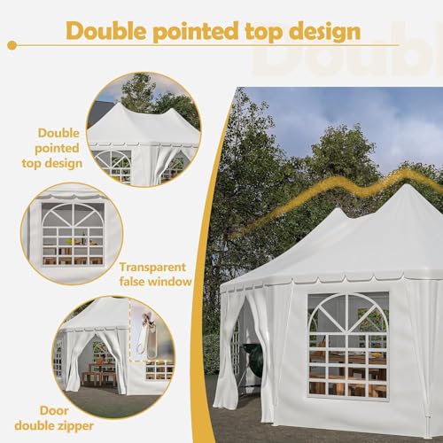 20x15 FT Heavy Duty Party Tent, Waterproof White Wedding Tent with 1 Door & 7 Windows, UV Protection Outdoor Event Canopy Gazebo for Parties, Picnics, Commercial Use dafrigic