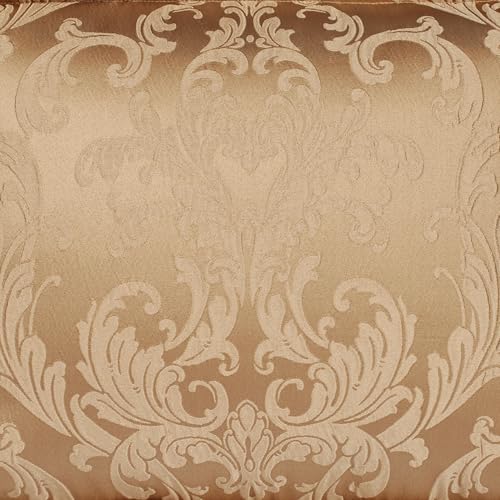 Monaco Luxury Bedding | Royal Monochromatic Metallic Gold | Puff Jacquard-Woven Acanthus Damask and Scrollwork | 4-Pc Bed Set Includes Oversized California King Comforter, Bedskirt, and 2 King Shams J. Queen New York