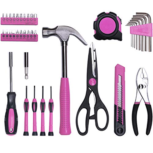 40-Piece All Purpose Household Pink Tool Kit for Girls, Ladies and Women - includes All Essential Tools for Home, Garage, Office and College Dormitory Use EFFICERE