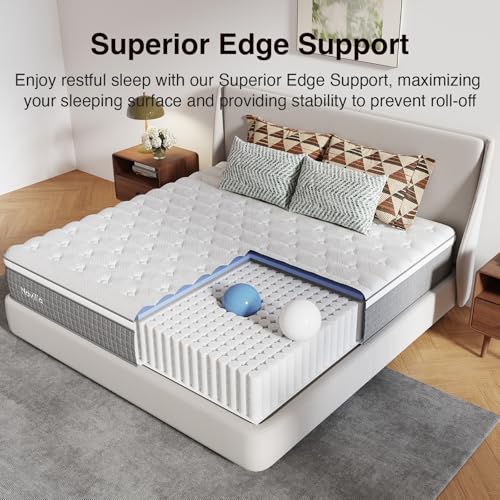 Novilla 12 Inch Full Size Mattress, Hybrid Mattress Full with Pocketed Coils & Gel Infused Memory Foam & Nylon Cooling Fabric for Motion Isolation & Pain Relief Comfort CertiPUR-US Certified Novilla