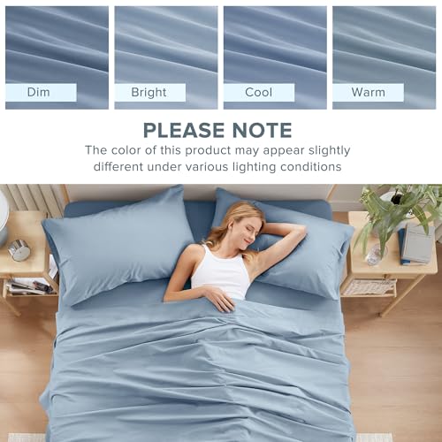 Comfort Spaces 100% Cotton Sheet Set Breathable, Lightweight, Soft with 14" Elastic Pocket Fits up to 16" Mattress, All Season Cozy Bedding, Matching Pillow Case, Full Blue 4 Piece Comfort Spaces