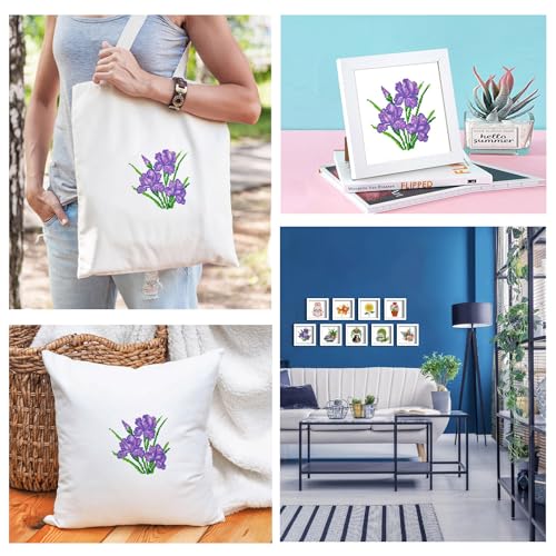 Zhenqing Stamped Cross Stitch Kit,Floral Cross Stitch Designs,11count 7.87 * 7.87in,Counted Cross Stitch Kit,Simple and Easy to Embroider,Suitable for Beginners, Entry-Level kit-Iris (66252)