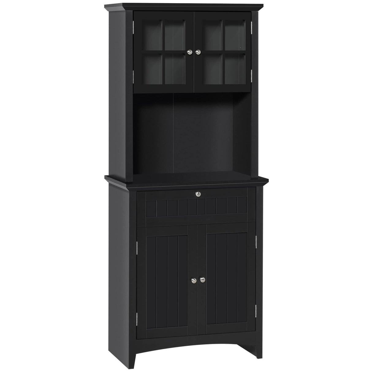 HOMCOM Elegant Buffet with Hutch, Kitchen Pantry Storage Cabinet with Framed Glass Door Drawer and Microwave Space, Black HOMCOM
