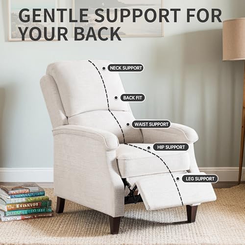 VKNOW Recliner Chair, Fabric Recliner with Soft Armrest, Home Theater Seating with Adjustable Push Back and Lumbar Support, Single Sofa for Adults, Lounge Chair for Living Room, Bedroom(Beige)