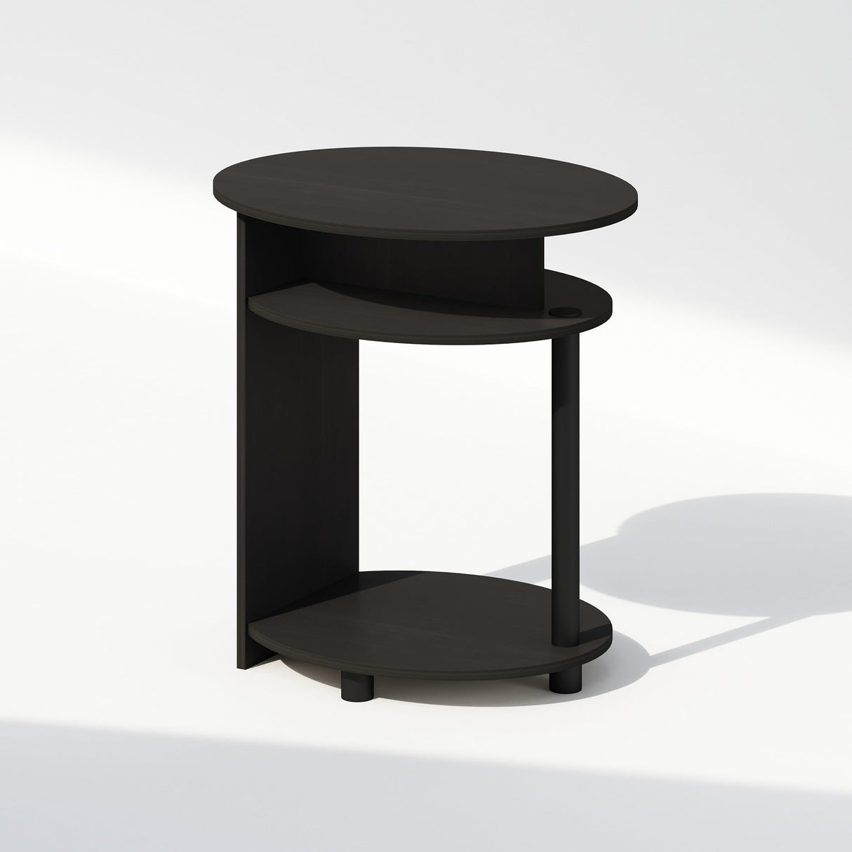 Furinno TIDUR Night Stand, 3-Tier Oval Nightstand with Round Edge Tabletop, Open Shelf Bedside Table, End Table, Side Table, for Bedroom, Living Room, Walnut Furinno