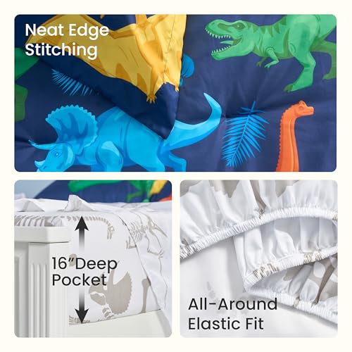 Joiedomi Kid Twin Comforter Set 5 Piece Dinosaur Bedding Set for Boys Girls Super Soft Microfiber Bed in a Bag with Comforter Sheets Pillowcase Sham Joiedomi