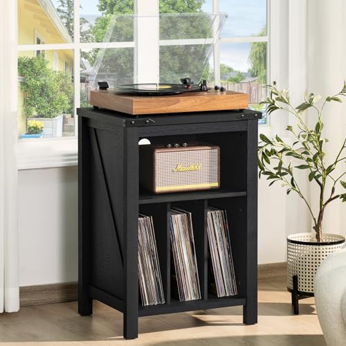 Joaxswe Record Player Stand with Vinyl Record Storage,Black Record Player Table Holds up to 160 Albums,Large Wood Turntable Stand Cabinet Dispaly Shelf for Living Room,Bedroom,Office Joaxswe