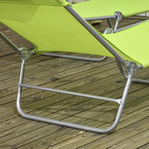 Outsunny 2 Piece Folding Chaise Lounge Chairs, Pool Sun Tanning Chairs with Reclining Back, Breathable Mesh Seat, Headrest for Beach, Yard, Patio, Green