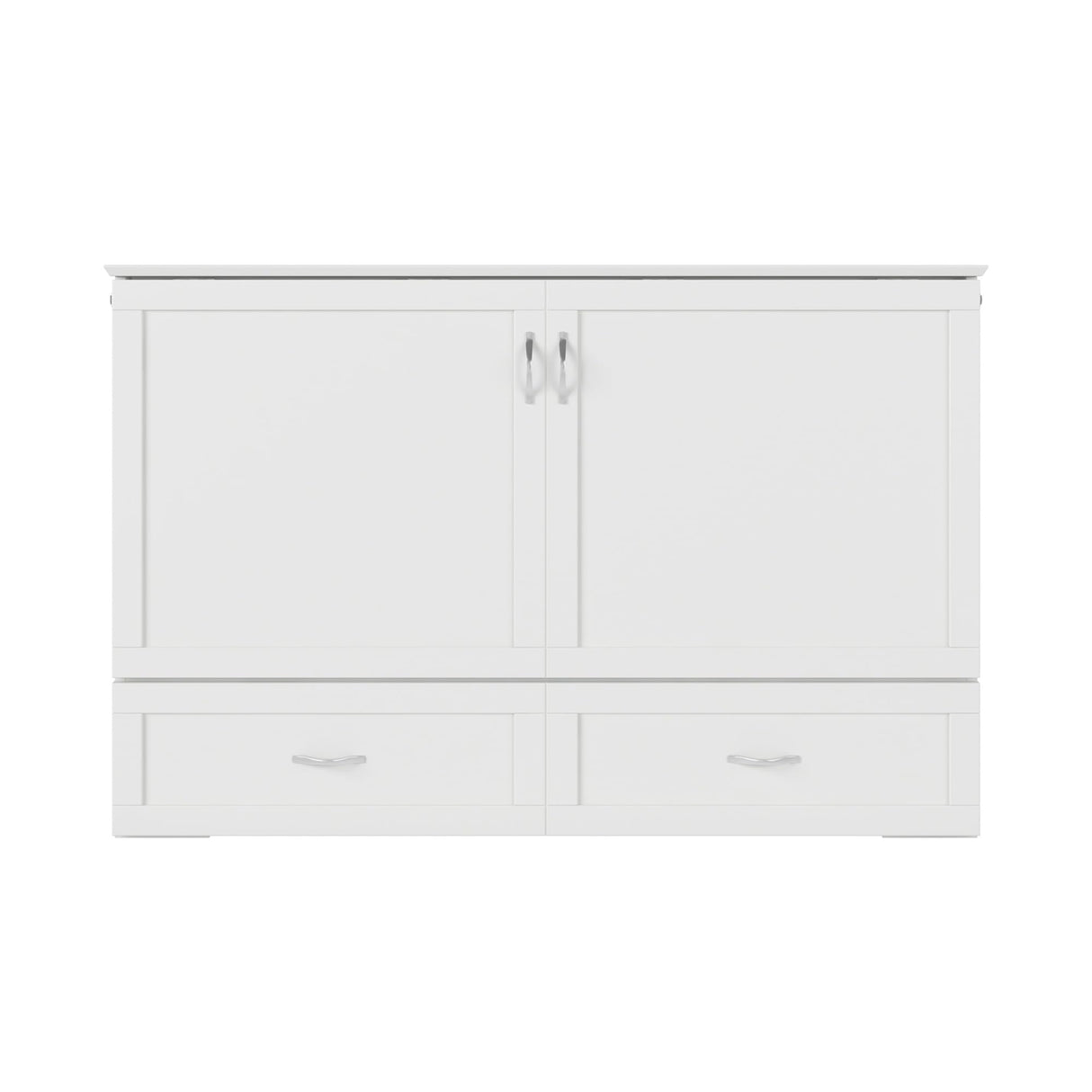 AFI Hamilton Queen Murphy Bed Chest with Mattress, Storage, and Built-in Charger in White AFI