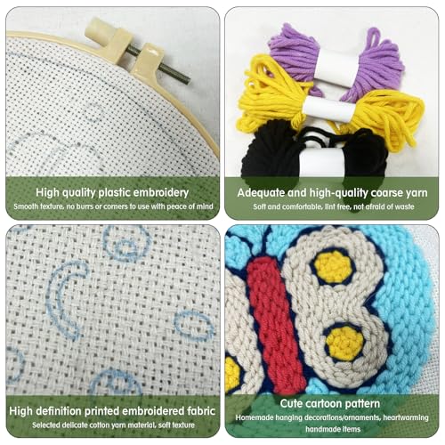 JOZYSH Punch Needle Embroidery Starter Kits for Beginners Cute Cartoon Animal Embroidery Hoops,Color Threads,Instructions and Needles,DIY Adults Embroidery (Fox)