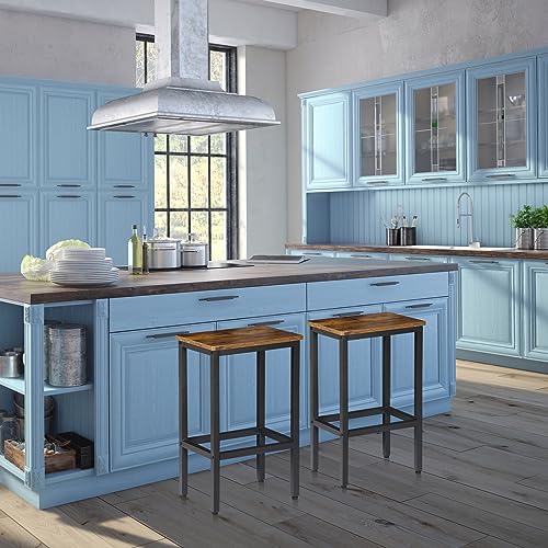 SUPER DEAL Counter Height Bar Stools Set of 2 for Kitchen, 26 Inches Industrial Backless Metal BarStools with Wood Top, Rustic Brown SUPER DEAL