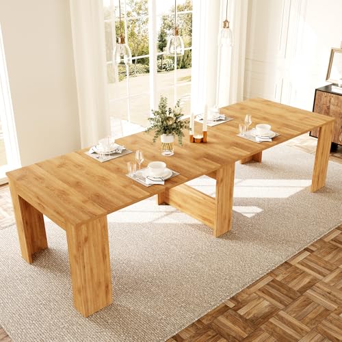 HIPIHOM 17.7"-118" Extendable Dining Table for 2-12 People, Extension Table with Extension Leaves Holder, Space-Saving Extra Long Folding Dining Table for Meeting, Dining Room(Oak Table Only) HIPIHOM