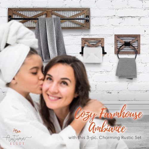 Autumn Alley Farmhouse Rustic Towel Rack Holder - Wood Towel Rack - 24" - Farmhouse Towel Holder for Rustic Bathroom and Farmhouse Kitchen Style Décor - Wall Mounted, Rustic Towel Bar Autumn Alley