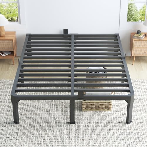 Superay King Bed Frame with Mattress Slide Stopper, 14 Inch Metal Platform Bed Frame, Heavy Duty Tall Bed Frame No Box Spring Needed with Large Storage Space, Easy Assembly, Noise Free Superay