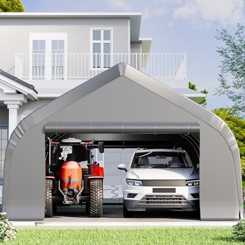 EROMMY 20x30 FT Heavy Duty Durable Carport, Silver Gray, Galvanized Steel Frame Garage Shelter and Outdoor Storage, Waterproof 3-Layer PE Cover, Fits 2 Cars, Boat, Farm Equipment EROMMY