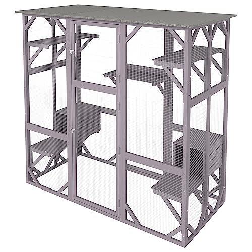 VEVOR Cat Cage Condo Catio Outdoor/Indoor Cat Enclosure, Wooden Cat House with 5 Platforms, 7-Tier Pet Playpen with 2 Resting Box, Cat Crate Cat Kennel with Waterproof Roof, 71.2"L x 34.6"W x 66.5"H VEVOR