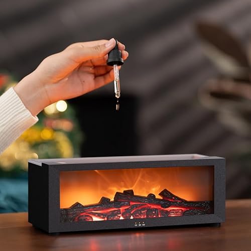 Essential Oil Diffuser, Fireplace Flame Oil Diffuser - Aromatherapy Aroma Humidifier, Upgrade 7 Flame Colors Noiseless 150ml Remote Control - Perfect for Bedroom Home Office (Fireplace Black) SENMUL