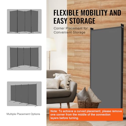 VEVOR Room Divider, 4 Panel Room Divider, Folding Privacy Screen and Portable Partition Divider for Room Separation, Freestanding Room Partitions for Office, Bedroom, Study, Grey VEVOR
