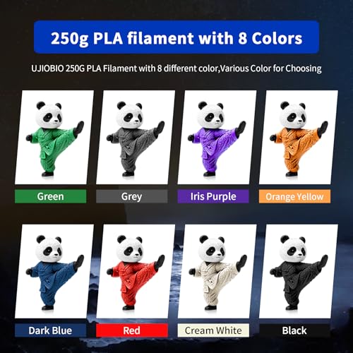 UJOYBIO 8 Color Bundle Elite PLA+ 3D Printer Filament, Multicolor PLA+ 1.75mm, Individually Vacuum Packed, 0.25kg Spool, 8 Pack (Black+Cream White+Grey+Orange Yellow+Red+Dark Blue+Green+Iris Purple)