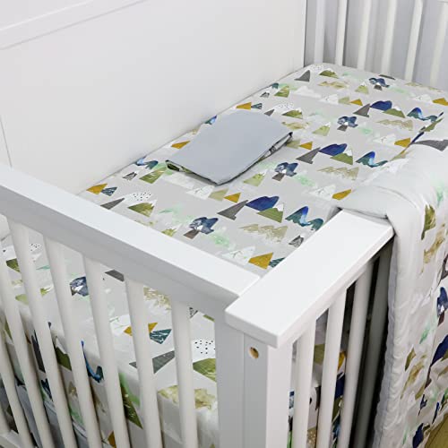 TANOFAR 4 Piece Crib Bedding Set for Boys, Infant & Toddler Nursery Bed Set with Crib Skirt, Quilt, Crib Sheet and Diaper Stacke, Standard Size Soft Baby Bed Set (Grey Mountain) TANOFAR