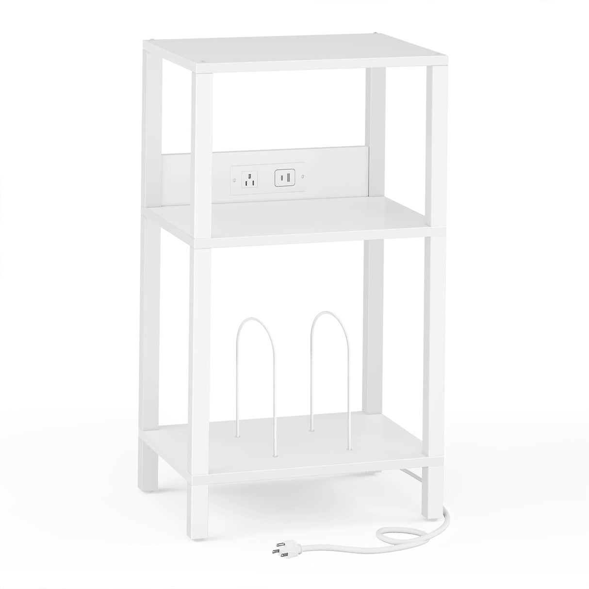 TUTOTAK Record Player Stand with Storage Up to 100 Albums,Record Storage Table,3 Tier End Table with Charging Station,Side Table for Living Room, Bedroom, White TB01BW076 TUTOTAK