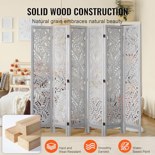 VEVOR Wood Room Divider, 6 Panel Wood Folding Privacy Screen, 66.9 Inches Tall Indoor Carved Partition Divider, Portable Decoration Screen, for Room Separation, Home, Office, Restaurant & Bedroom VEVOR
