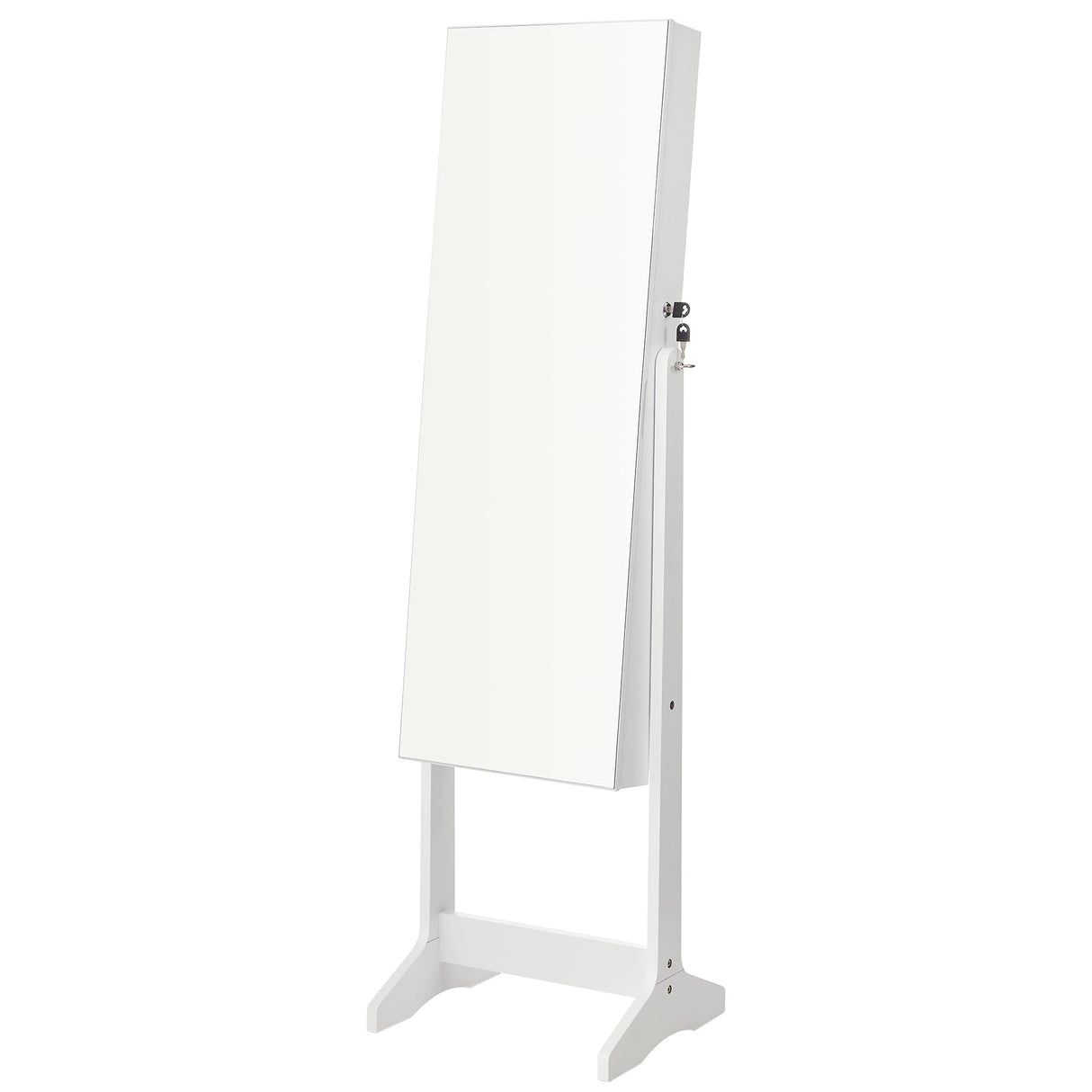 SONGMICS Jewelry Cabinet Armoire, Freestanding Lockable Storage Organizer Unit with 2 Plastic Cosmetic Storage, Full-Length Frameless Mirror, for Necklace Earring, White UJJC002W01 SONGMICS