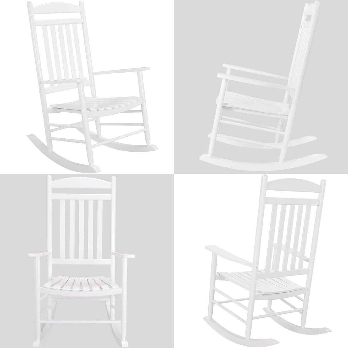 MAMIZO Soild Wood Outdoor Rocking Chair with High Back, Porch Rocking Chairs Oversized Easy to Assemble for Porch Garden, Lawn, Balcony, Backyard, Wooden Rocking Chair Outdoor and Indoor (White) MAMIZO
