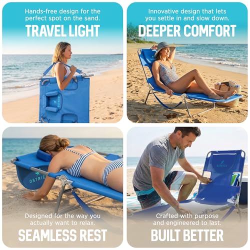 Ostrich the Original Chaise 72 x 22 Inch Lounge Portable Reclining Lounger, Outdoor Patio, Beach, Lawn, Camping, or Pool Tanning Chair, Ocean Blue