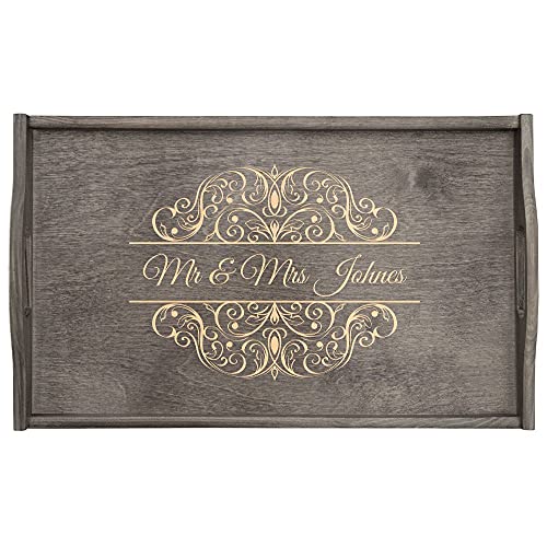 Maverton Personalized Bed Tray for Couples - Engraved Serving Tray for Wedding - Wooden Breakfast Table for Pair - Gray Tray with Foldable Legs for Maverton
