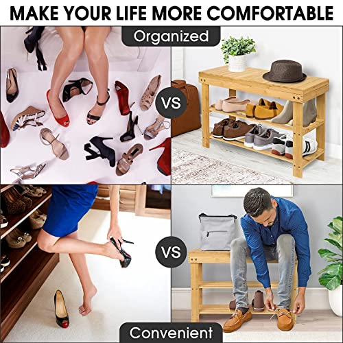 BAMBUROBA Shoe Rack Storage Bench Bamboo Organizer Entryway Organizing Shelf with Storage Drawer on Top (Natural) BAMBUROBA