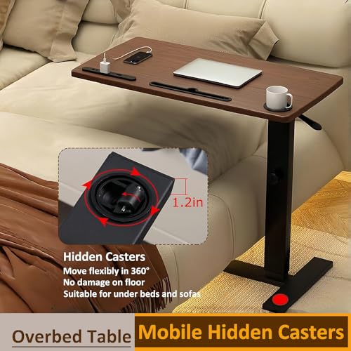 Over Bed Table Pneumatic Adjustable Height Stand Desk with Hidden Casters Foldable Mobile Laptop Computer Standing Desk with USB Ports Pad Generic