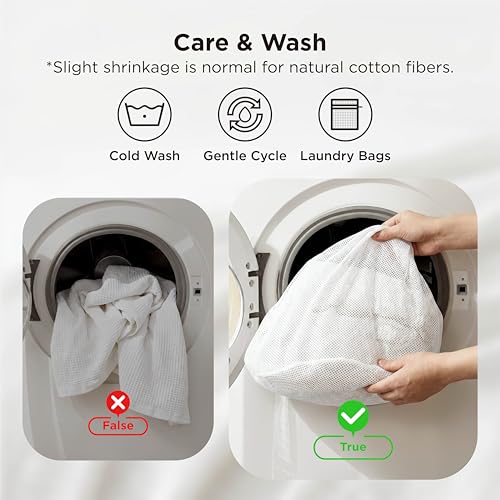 Bedsure Gentlesoft 100% Cotton Blanket Queen Size for Bed - Cooling Breathable and Soft for Spring Summer, Thick Cozy Waffle Weave Blanket Gifts for Women, White, 90x90 Inches Bedsure