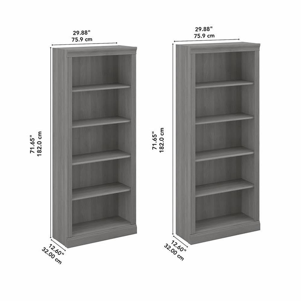 Bush Home Saratoga Tall 5 Shelf Bookcase - Set of 2 in Modern Gray Bush Home