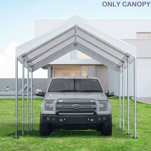 10'x20' Upgraded Carport Replacement Top Canopy Cover for Car Garage Shelter Tent Party Tent with Ball Bungees White (Only Top Cover, Frame is not Included) Vanteriam