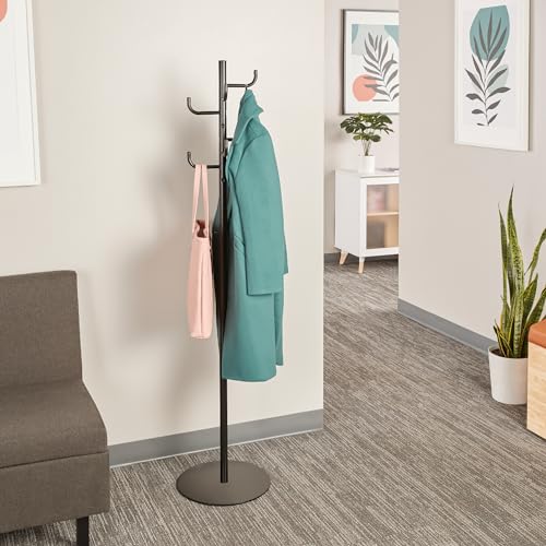 Safco Hook Head Coat Rack, Freestanding Hat and Jacket Hanger with 8 Rounded Edge Hooks, Durable Black Powder Coat Finish Safco