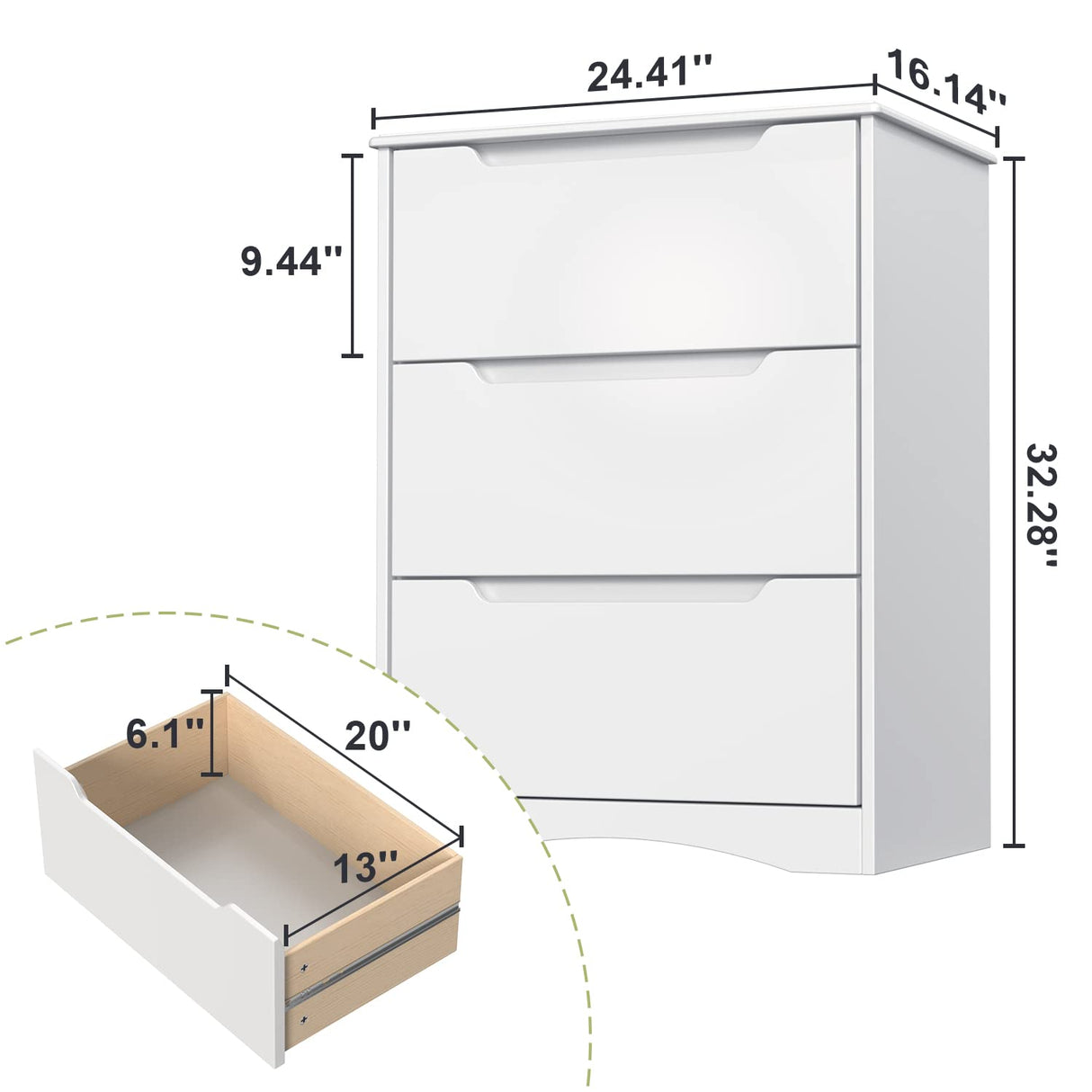 Gizoon 3 Drawers Chest, Bedroom Drawer Dresser with Large Storage Capacity, Embedded Handle, and Sturdy Anti-Tripping Device, Modern Design Cabinet for Hallway, Office, Living Room (White) Gizoon