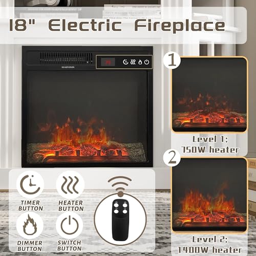 Flamaker Fireplace Corner TV Stand for TVs up to 55 Inch, Entertainment Center with 18" Fireplace, TV Console Table with Glass Door Storage Cabinet and Open Shelf (White) Flamaker