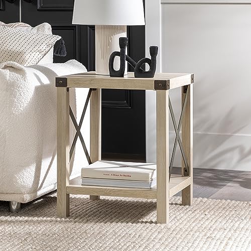 Walker Edison Sedalia Modern Farmhouse Metal X Side Table, 18 Inch, White Oak Walker Edison
