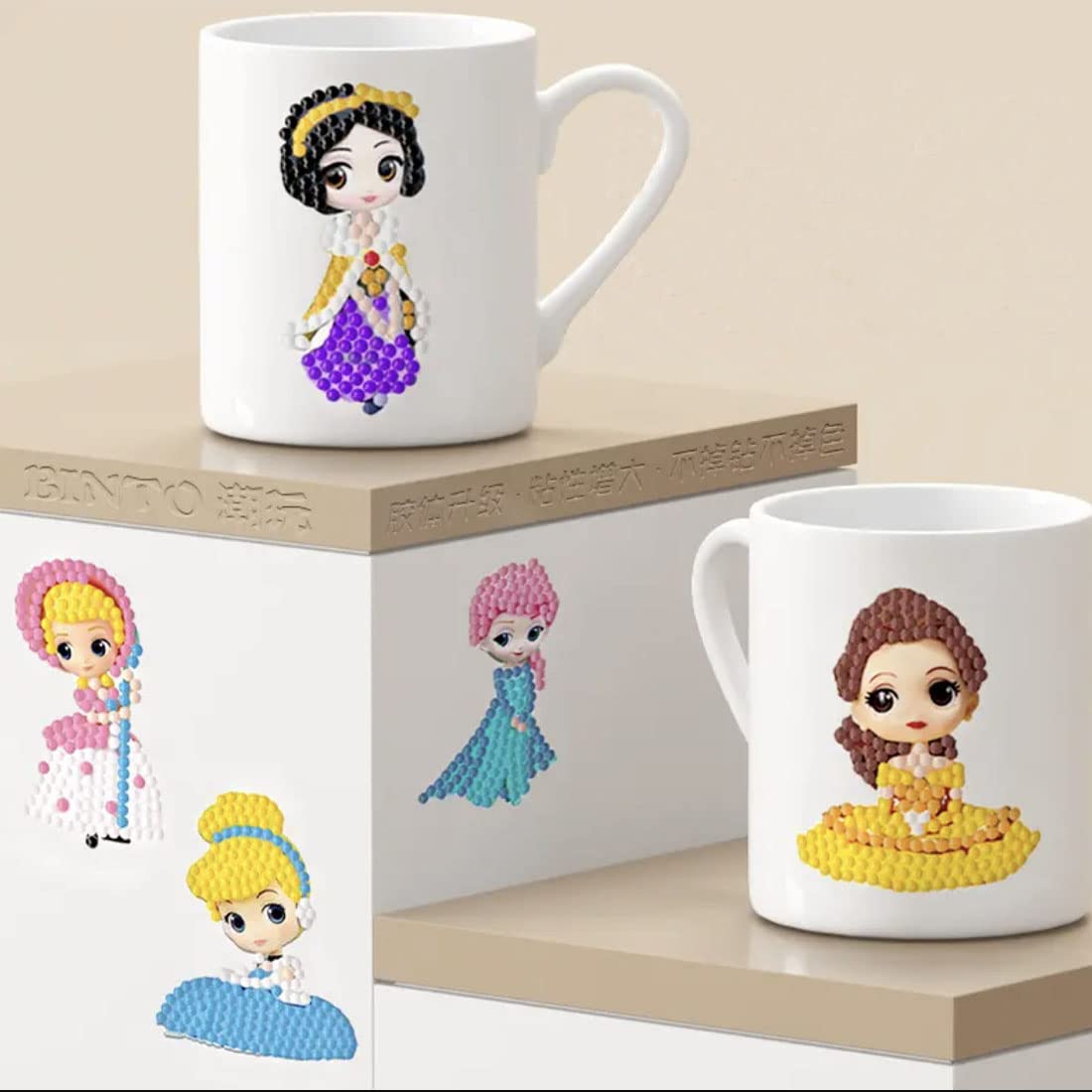 FLYSONG Diamond Art Kits for Kids, 5D DIY 24 PCS Mosaic Cartoon Princess Diamond Art Stickers Painting Gem Art Kits Crafts for Beginners Girls Boys FLYSONG