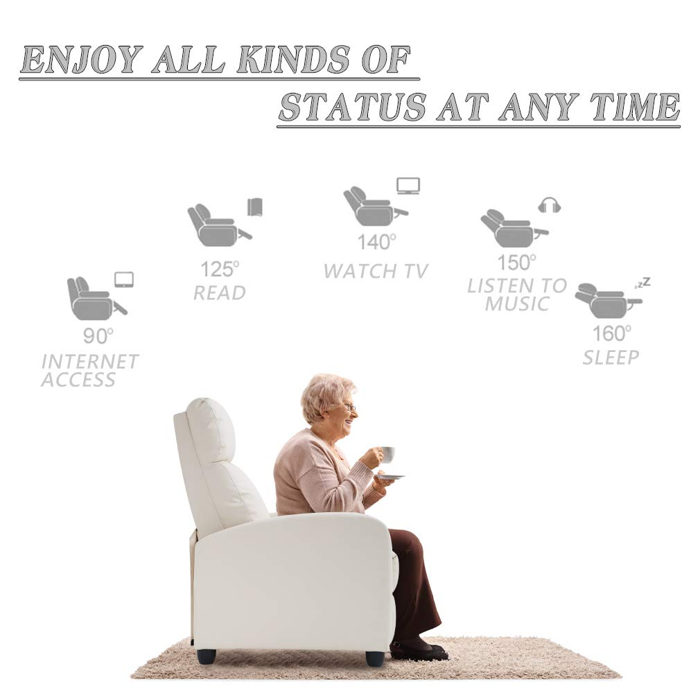 Recliner Chair for Living Room Massage Recliner Home Theater Seating Sofa Reading Chair Winback Single Sofa Modern Reclining Chair Easy Lounge with PU Leather Padded Seat Backrest BestMassage