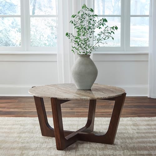 Signature Design by Ashley Tanidore Casual Solid Mango Wood Coffee Table with Marble Top, Dark Brown & Beige Signature Design by Ashley