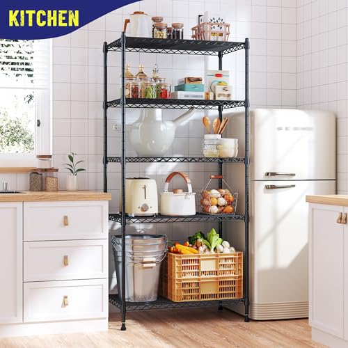 Romorgniz 5-Tier Shelf 1010LBS Storage Shelves Adjustable Wire Shelving Metal Shelving Unit Storage Rack for Kitchen Pantry Closet Laundry School Commercial 59.4" Hx21.5 W x13.6 D