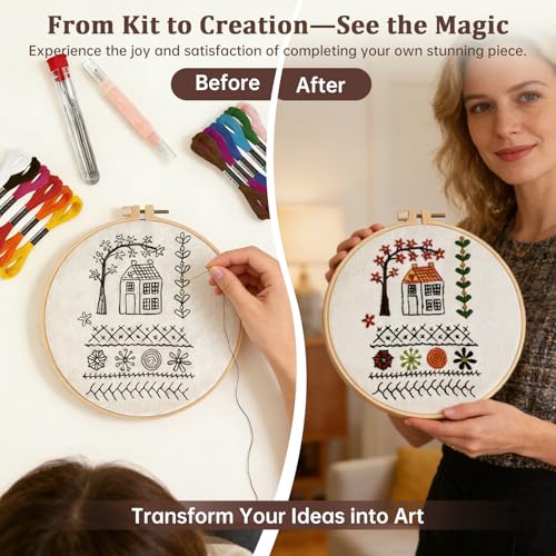 Bmtbu 2026 Upgraded Embroidery Stitch Book Kit with 8.27"x10.65" Portable Loose-Leaf Cover, 6 Fabric Pages, Complete Toolkit, Easy Instructions & Video Tutorials. (Classic)