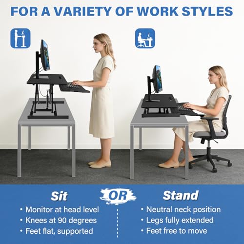 37 Inch Standing Desk Converter - Manual Pneumatic Spring, Two Monitor Stable Standing Desk Converter, 5.9" to 18.8" Height Adjustable Laptop Workstation with Keyboard Tray for Home, Company(Black) Generic