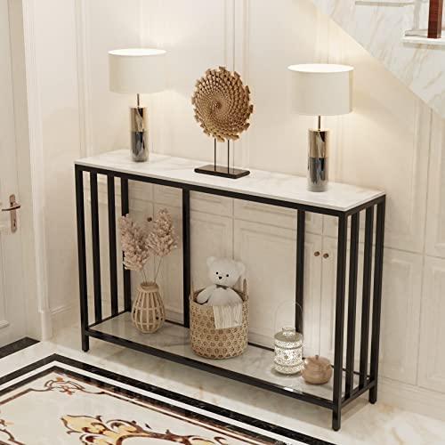 Wisfor 2-Tier Marble Console Table - Modern Entryway Hallway Foyer Table, White, 47.2x11.8x30.7 inch Wisfor